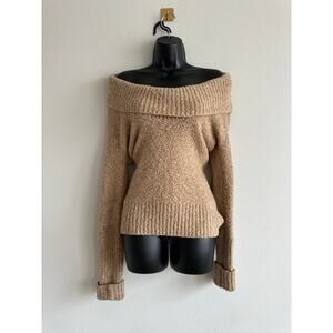Vintage Moda International Off Shoulder Chunky Boucle Sweater Tan M